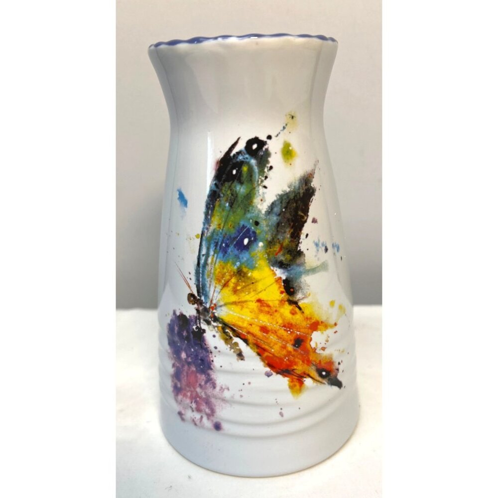 Dean Crouser Ceramic Vase With Colorful Butterfly Design 7.5" Tall Dishwasher Sa